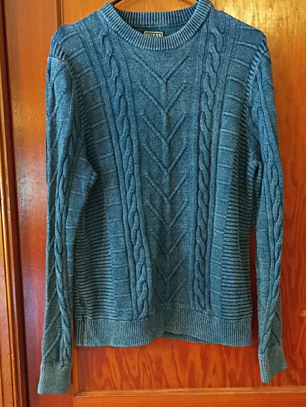 Guess Men's Blue Cable-Knit Crewneck Sweater